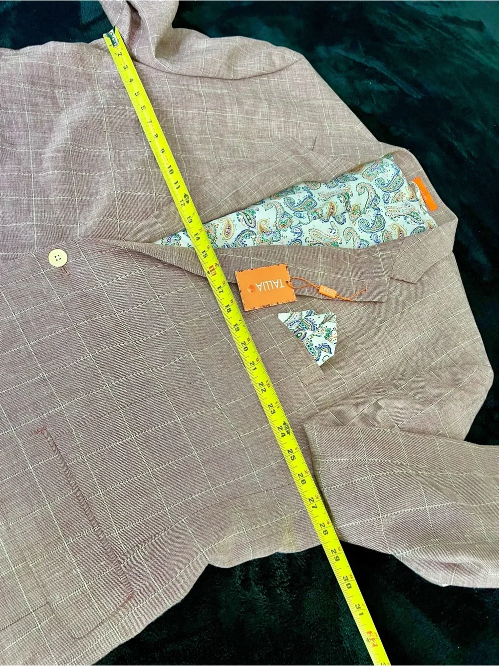 TALLIA Rosy Pink Plaid Sport Coat with light Cream Elbow Patches - Picture 7 of 13